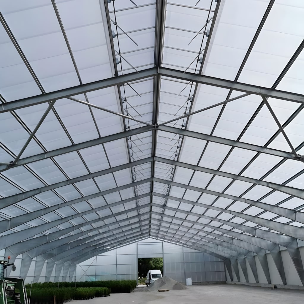 Multiwall polycarbonate roof of industrial greenhouse