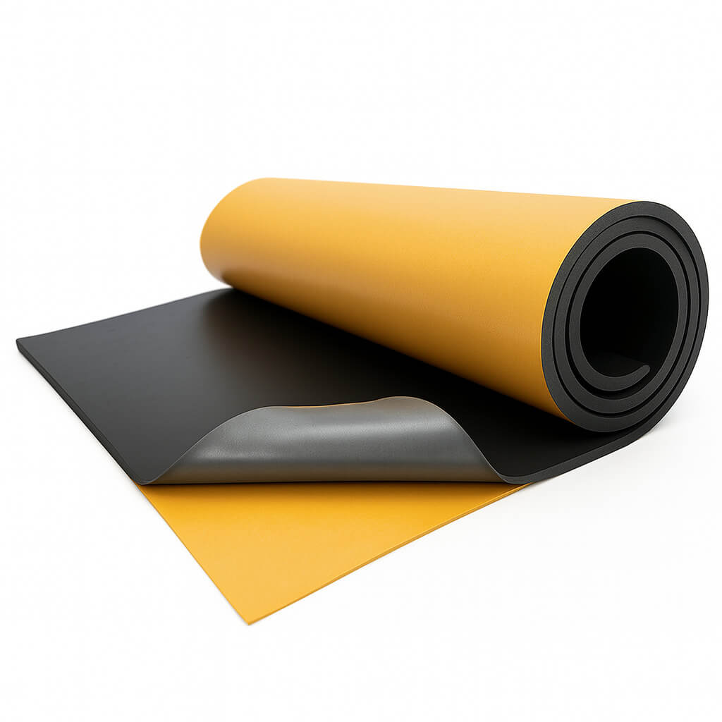 Micro cellular rubber with yellow plastic film
