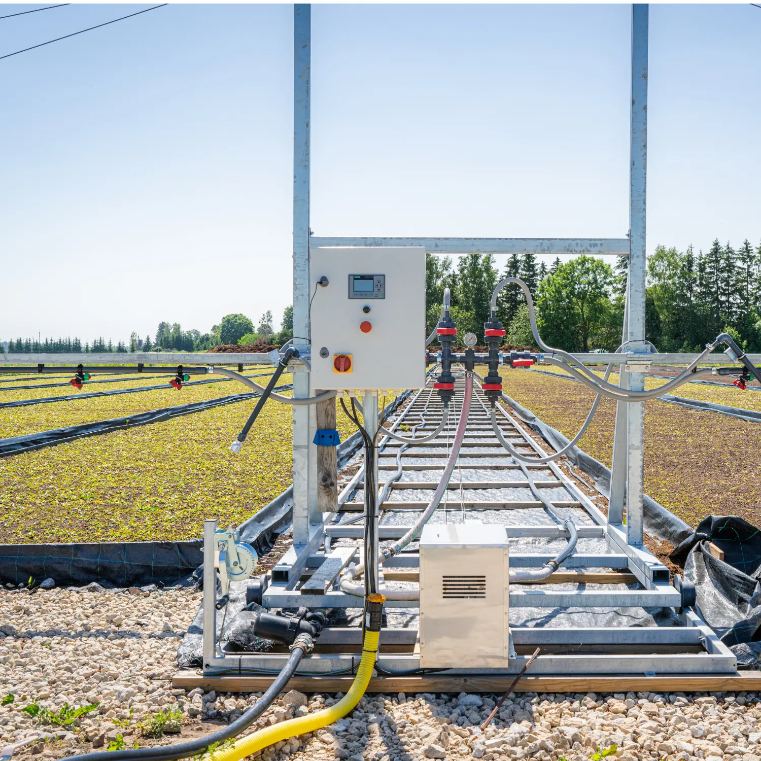 Control panel of an outdoor irrigation boom system with automated settings